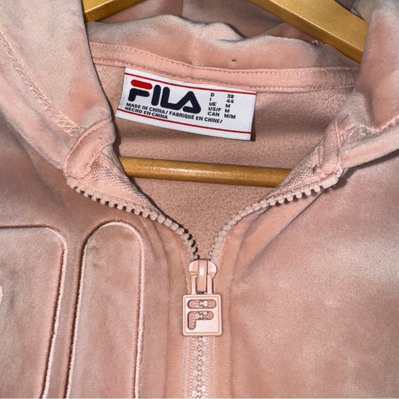Fila Pink Velour Hoodie Sweatshirt Quarter Zip Pullover Size Medium Athleisure - Picture 3 of 10
